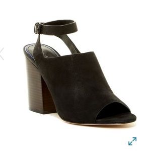 Elie Tahari Black Leather Peep Toe Booties 37.5